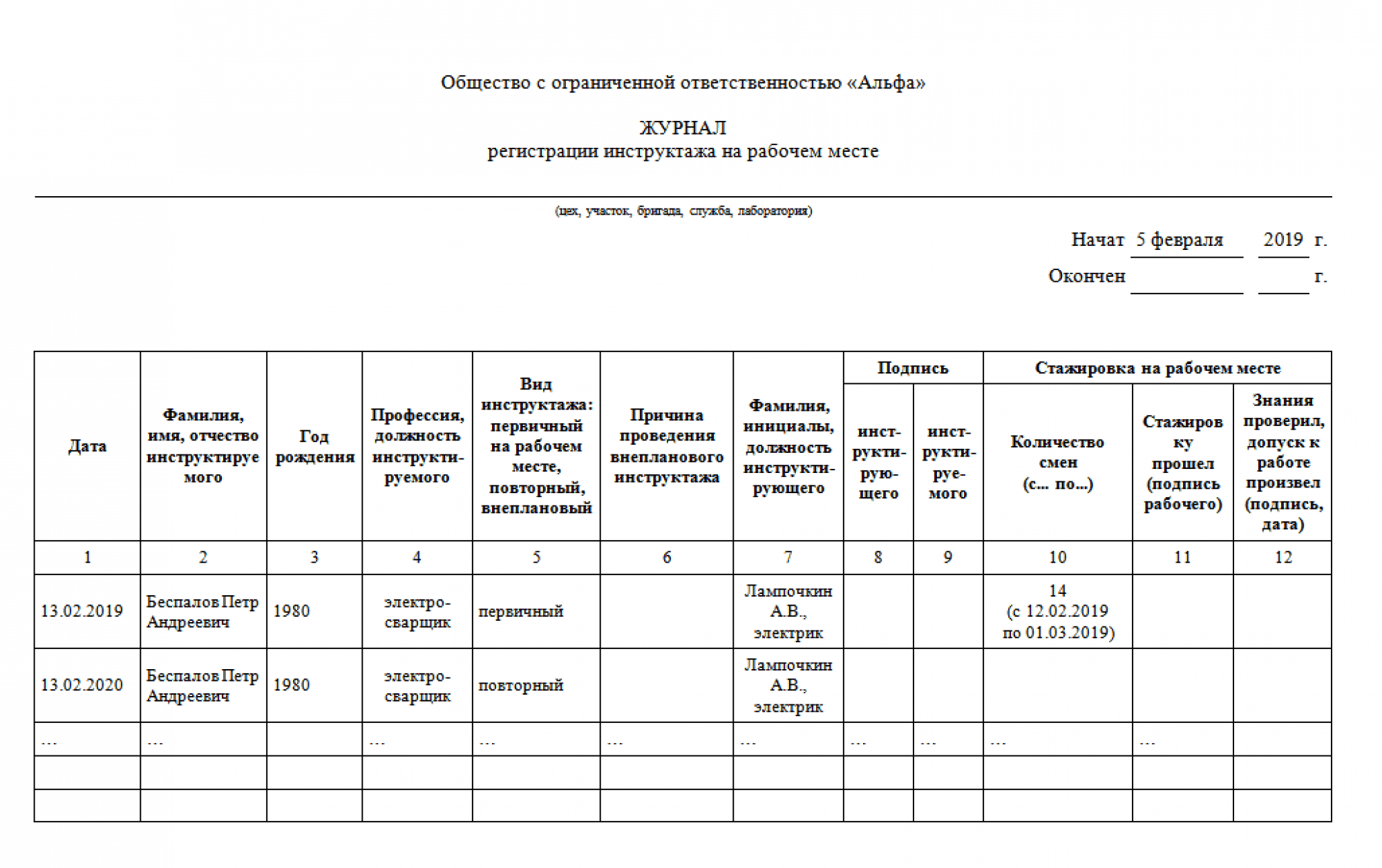 Пример заполнения журнала по инструктажу на рабочем месте. Журнал регистрации инструктажа по охране труда на рабочем месте. Журнал учёта инструктажей на рабочем месте образец заполнения. Журнал регистрации инструктажа по охране труда пример заполнения. Журнал регистрации прохождения стажировок